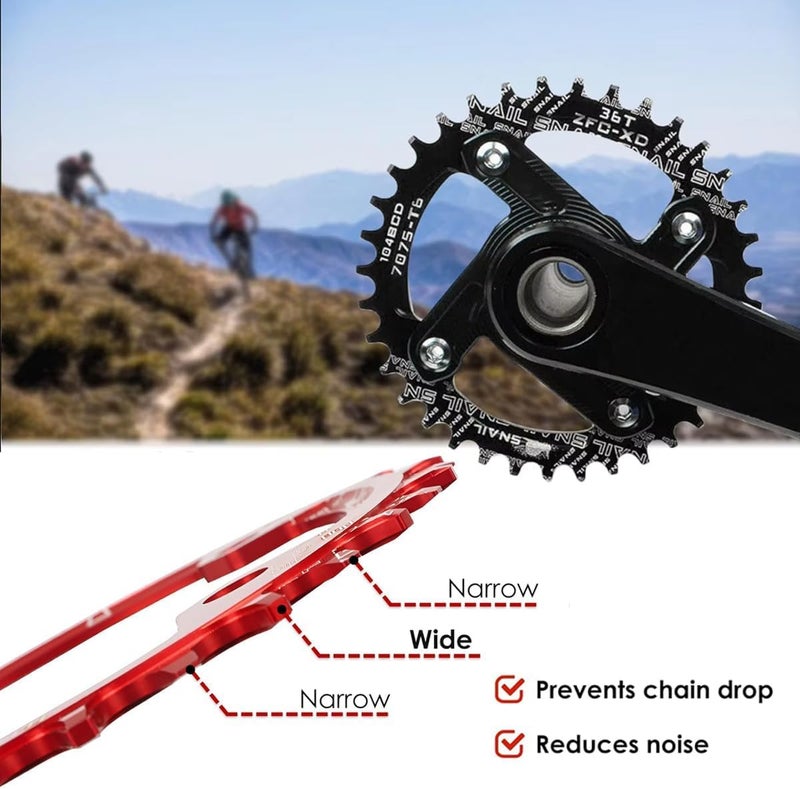 FOMTOR 104 BCD Chainring (30-52T) 7-12 Speed Compatible CNC 7075 Aluminum Narrow Wide Tooth Round Oval Chainrings for MTB/Road Bike Ebike Chainwheel Black/Red - Image 5